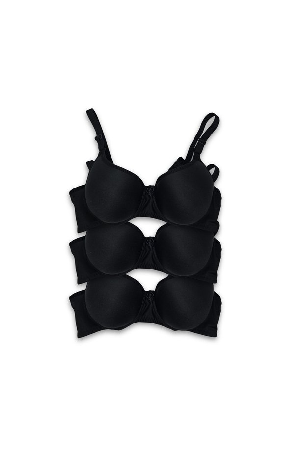 Women's Underwire Black Padded 3-Piece Bra Set, Black Padded Bra, Women's Bra, Underwear Bra