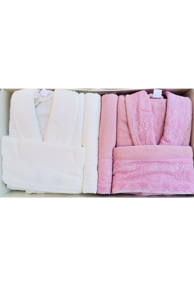 Fidelya Aile Bornoz Seti Krem-Pembe - 1