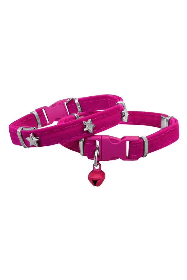 Velvet Cat Collar with Stars 20-32 cm Pink
