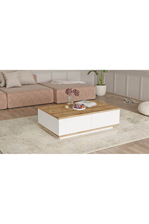 Delphin Orta Sehpa 2 Kapaklı Çam-Beyaz DLP14-AW - 3