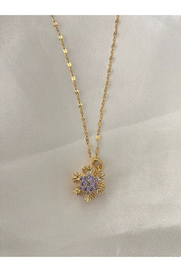Steel Zircon Stone Rotating Snowflake Necklace