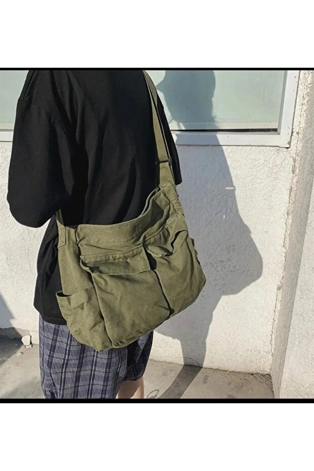 Harajuku خمر للجنسين جيب البضائع الداخلية حجم كبير حقيبة رسول