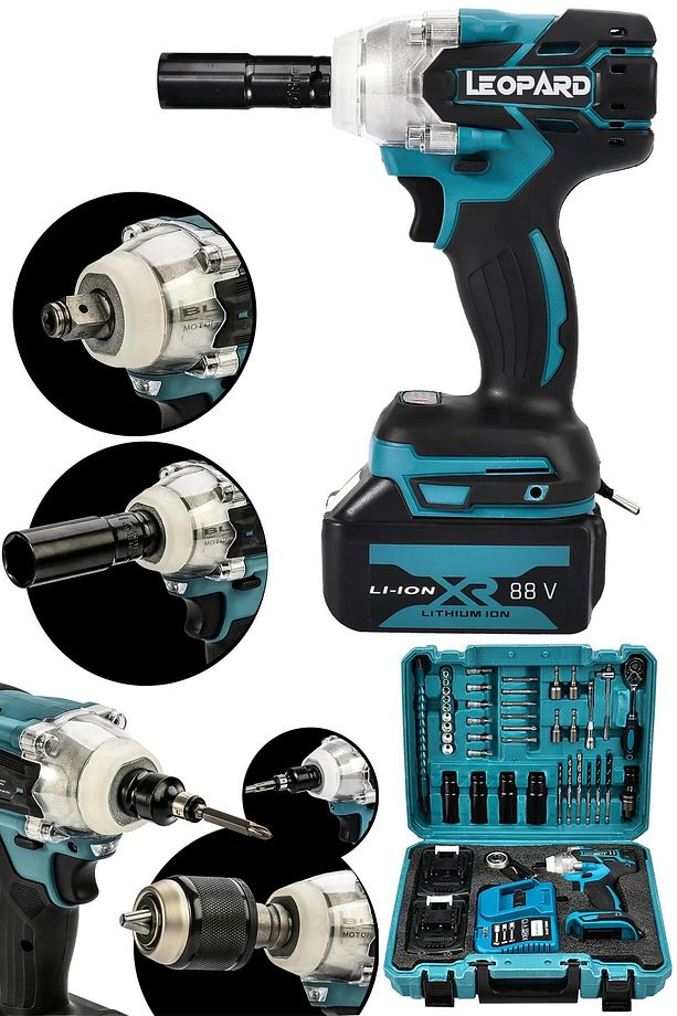 Alman 88 V 10 Ah Profesyonel Çift Akülü Şarjlı Somun Sıkma Torklu Vidalama Matkap 2 Alet 1 Makina - 2