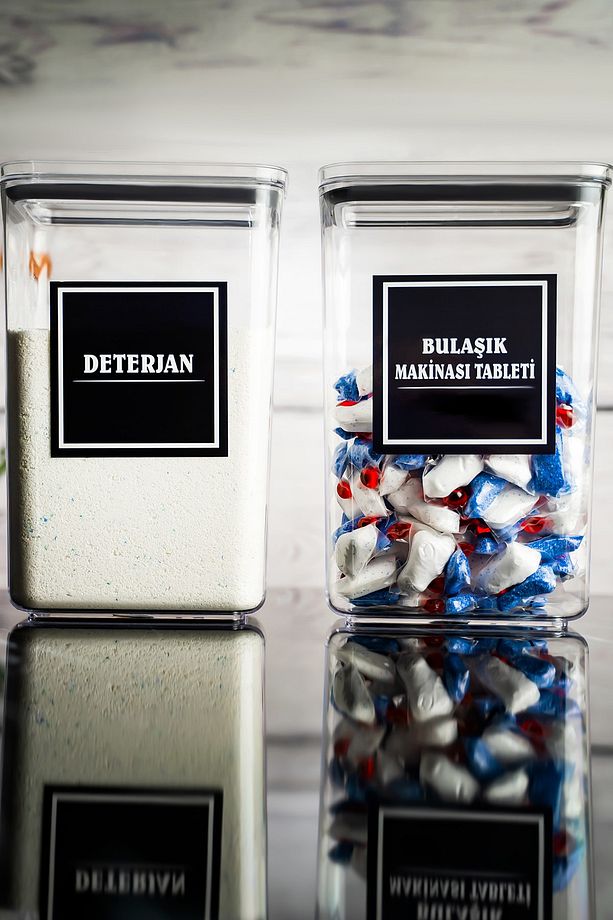 Dekoratif Dikdörtgen Vakum Kapaklı 2li Set Tablet Ve Deterjan Saklama Kutusu 2900ml - 1