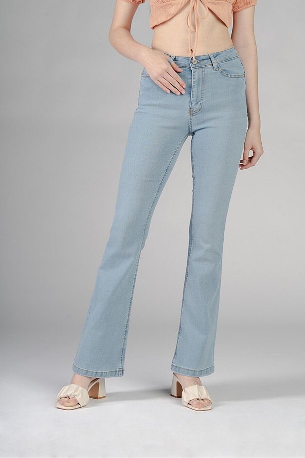 Recor Buz Kar Ispanyol Mavi Kot Yüksek Bel Mavi Kar Yıkama Flare Jeans Kot Pantolon - 1