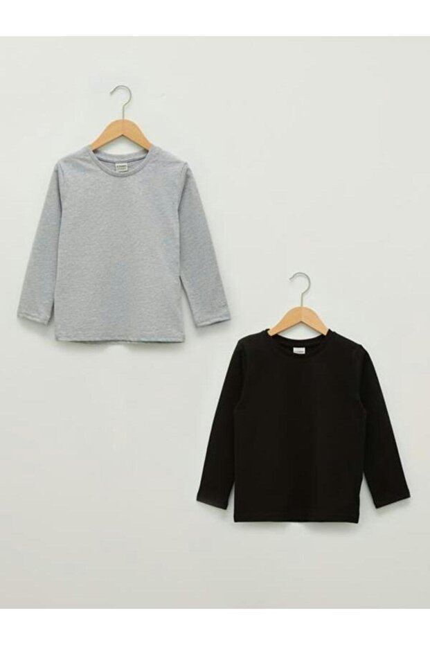 Crew Neck Basic Long Sleeve Boys T-Shirt 2 Pack