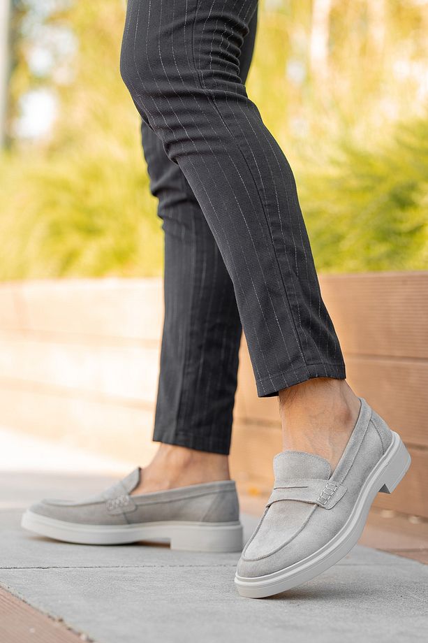 Erkek Gri Günlük Hakiki Deri Süet Rahat Premium Kalite Kaymaz Taban Yazlık Ayakkabı Loafer - 1