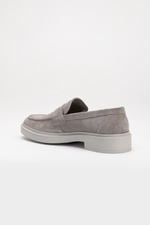 Erkek Gri Günlük Hakiki Deri Süet Rahat Premium Kalite Kaymaz Taban Yazlık Ayakkabı Loafer - 7