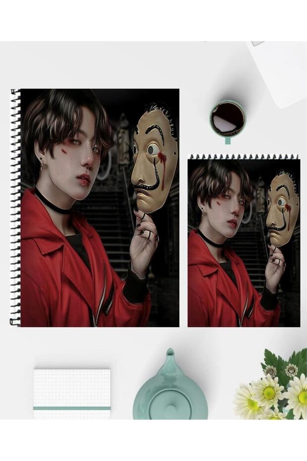 دفتر ملاحظات Bts مقاس A5 مقاس 21 × 15 سم ومفكرة مقاس 14 × 10 سم بتصميم خاص غير مبطن - 2