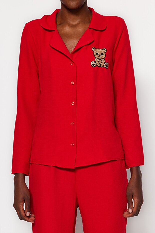Satin-Pyjama-Set mit rotem Teddybär THMAW24PT00000 - 4