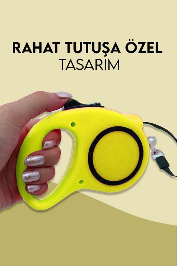 Makaralı Otomatik Köpek Tasması 5 Metre 1 Adet Sarı - 7