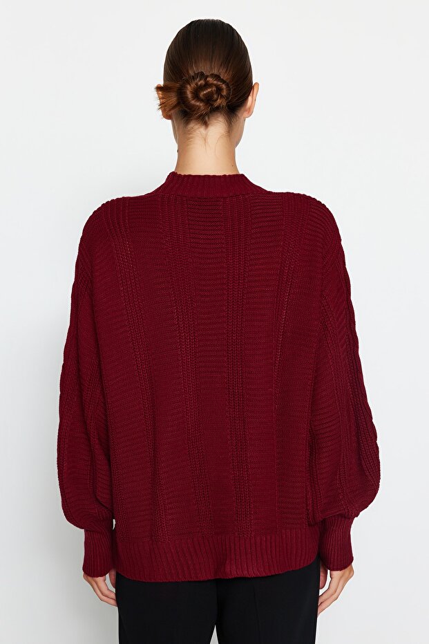 Bordo Geniş Kalıp Triko Hırka TWOAW22HI0176 - 6