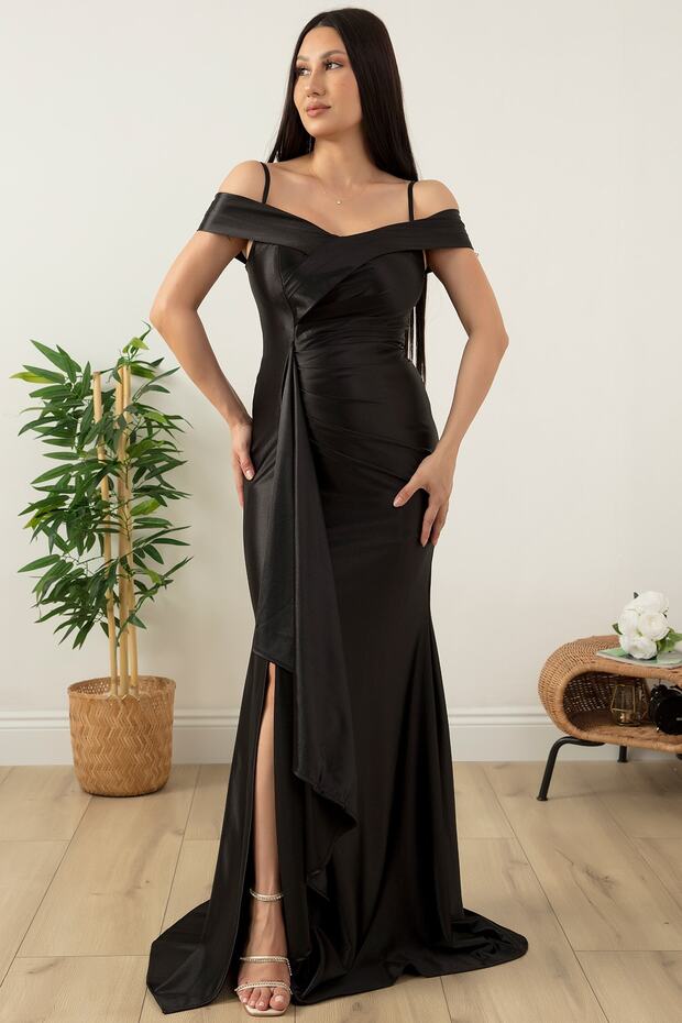 Askılı Pileli Saten Elbise 39423 - 6