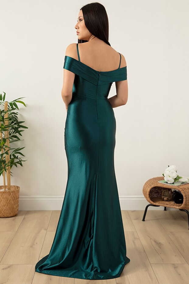 Askılı Pileli Saten Elbise 39423 - 7