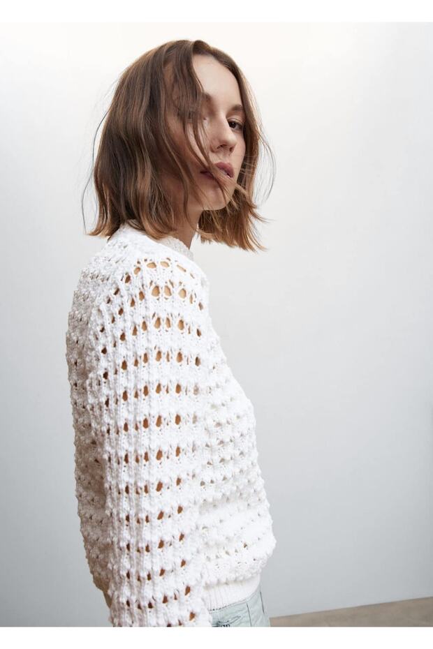 Ajur Örgü Perkins Yaka Kazak - 5