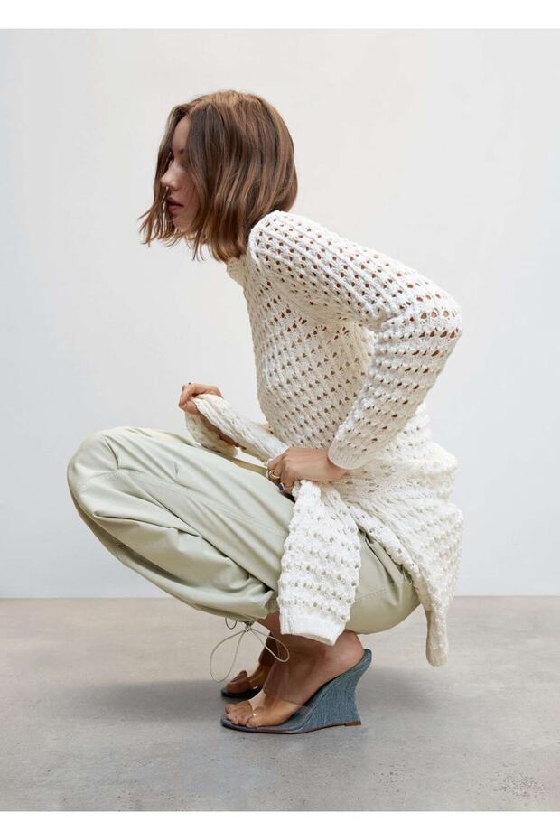 Ajur Örgü Perkins Yaka Kazak - 6