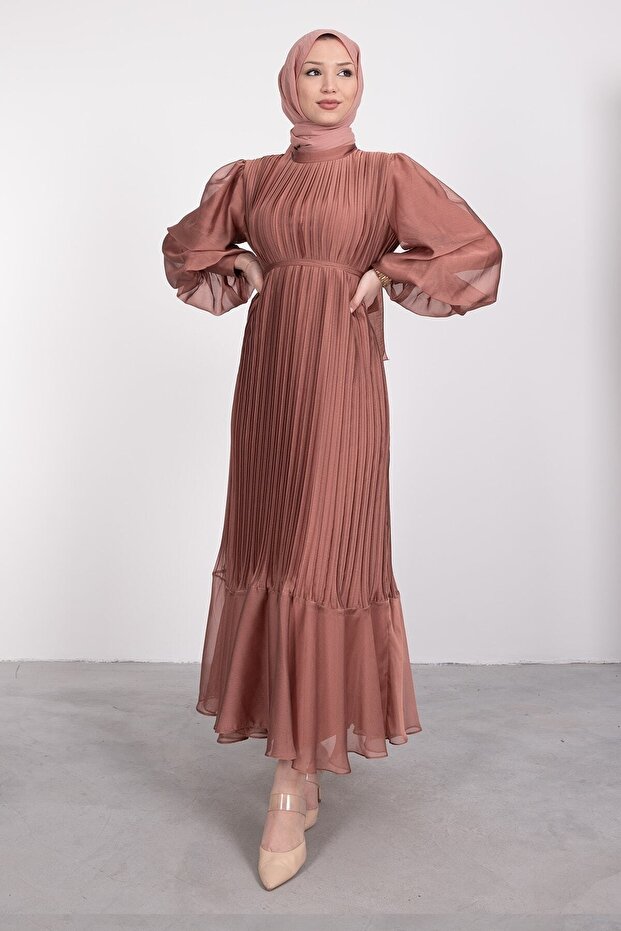 Piliseli janjan şifon elbise - 1