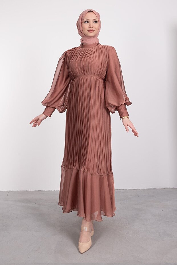 Piliseli janjan şifon elbise - 5