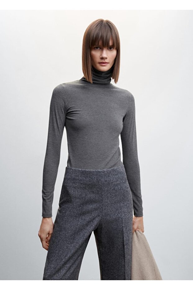 Lastikli Dik Yaka Tişört - 1