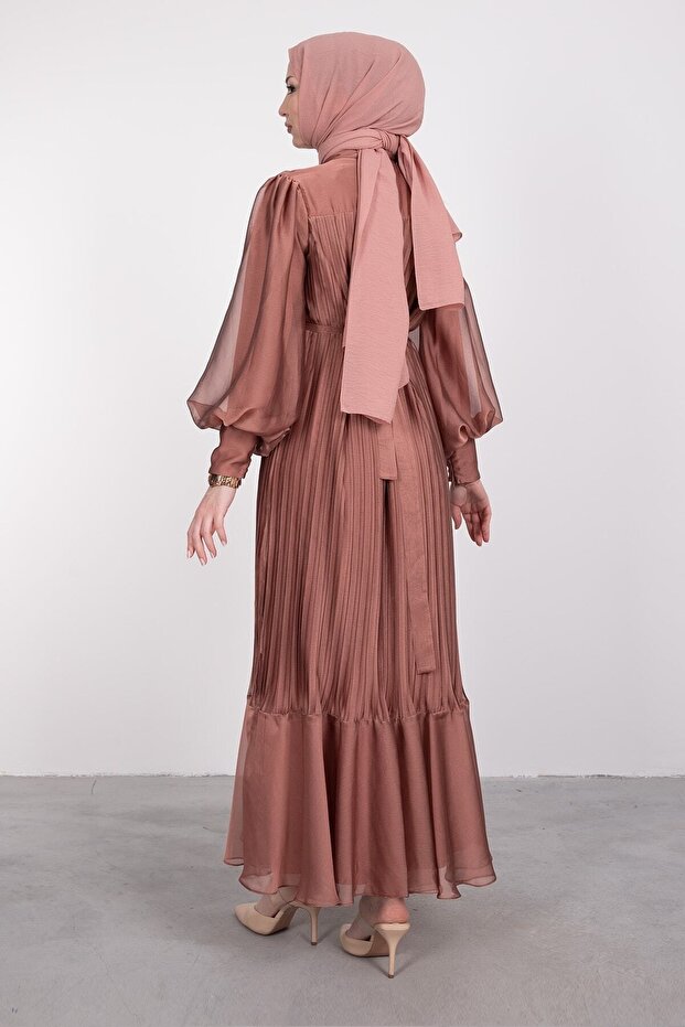 Piliseli janjan şifon elbise - 3