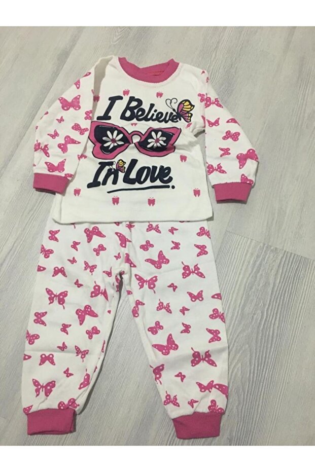 Supermini 53-50-23 Butterfly Patterned 2-Piece Girls Pajama Set 1-3 Years