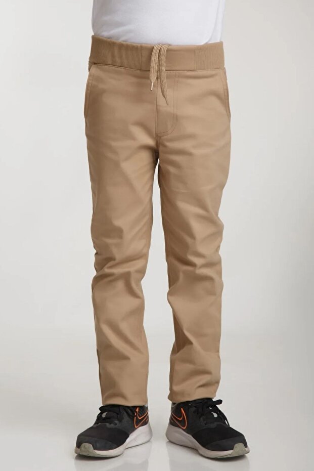 Children's Lycra Canvas Fabric School Trousers with Waist Elastic and Comfortable Use