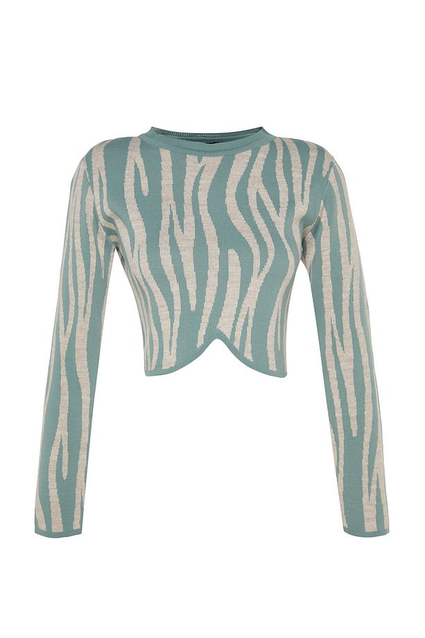 Mint Crop Zebra Desenli Renk Bloklu Triko Kazak TWOAW24KZ00694 - 6