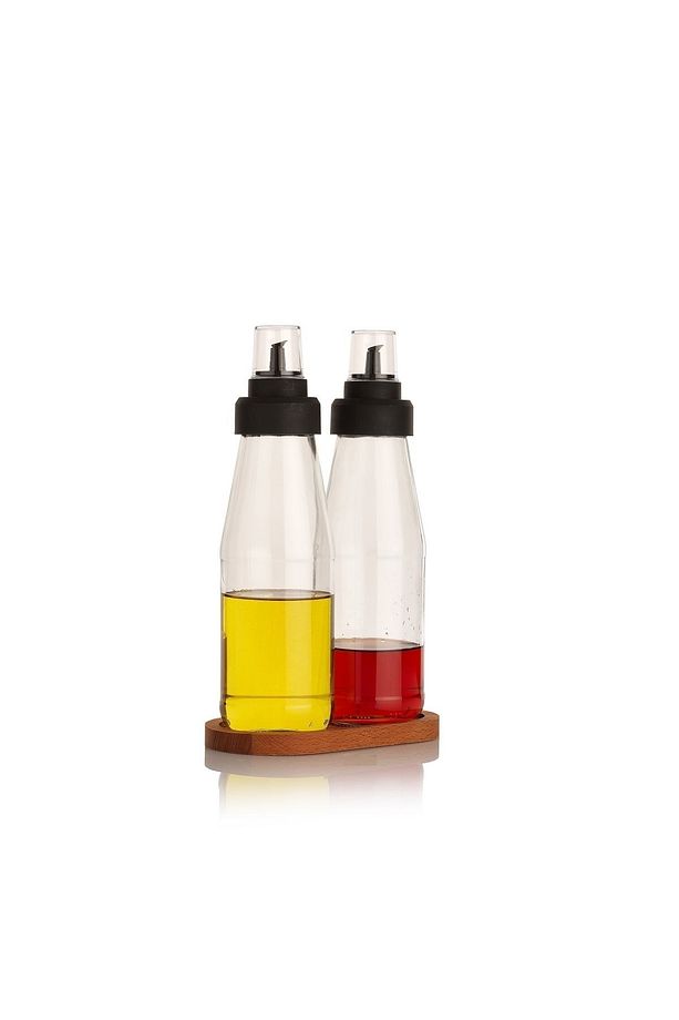 Büyük Boy Damlatmaz Akıllı Ahşap Standlı 3 Parça Cam Yağlık Seti - 720 ml - 3