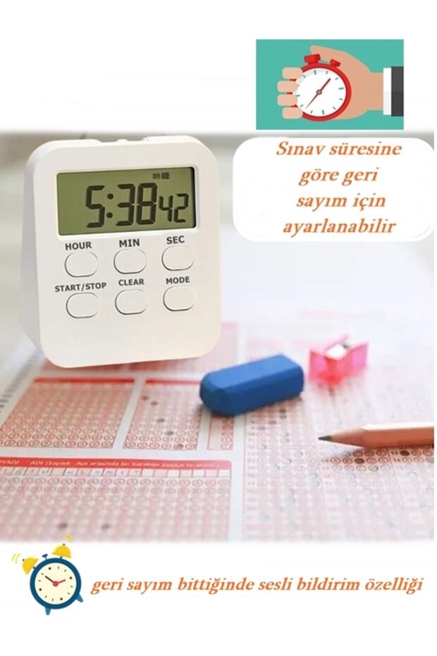 LGS, YKS, KPSS, ALES Sınavlara Hazırlık İçin Programlanabilir Dijital Alarmlı Saat Kronometre - 2