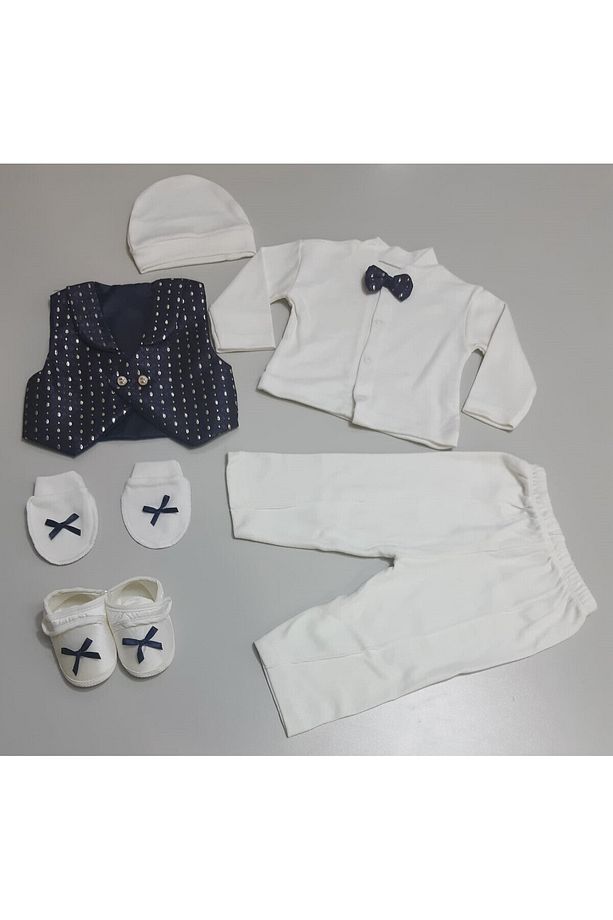 NOKTA VARAK DESEN YELEKLİ ERKEK KUTU BEŞLİ SET BEBE TAKIM - 1