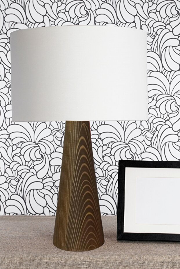Wooden Conical Body Design Lampshade Fabric Headboard Cream