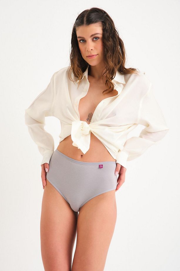 Pamuklu Yüksek Bel Tanga Külot Tekli -high Waist Thong Gri - 1