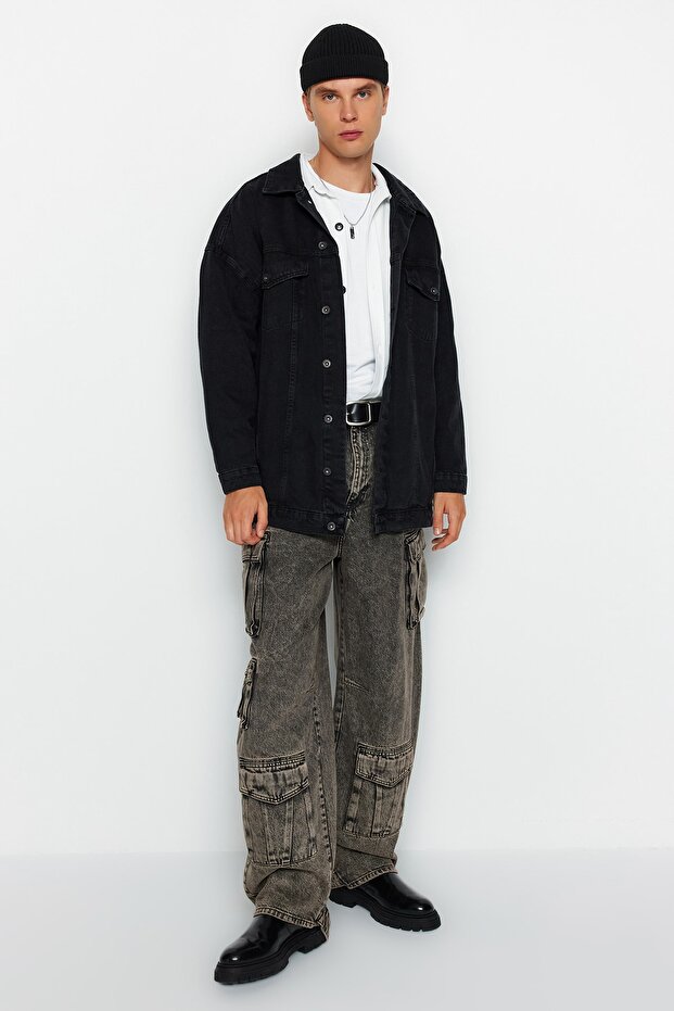 Oversize Anthracite Denim Jacket - TMNAW22GO0523 - 3