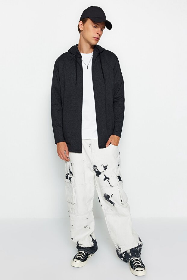 Antrasit Fermuarlı Kapüşonlu Sweatshirt/Hırka TMNAW21HI0211 - 5