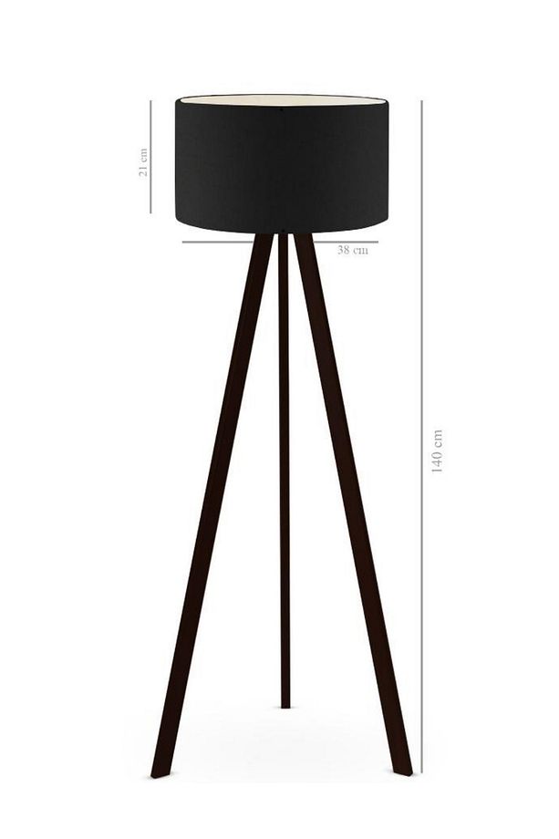 Art Tripod Ahşap Ayaklı Lambader Köşe Lambası Siyah Kumaş Dark - 4