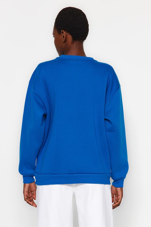 Saks Oversize/Rahat Kesim Basic Bisiklet Yaka Kalın/İçi polarlı Örme Sweatshirt TWOAW24SW00102 - 10