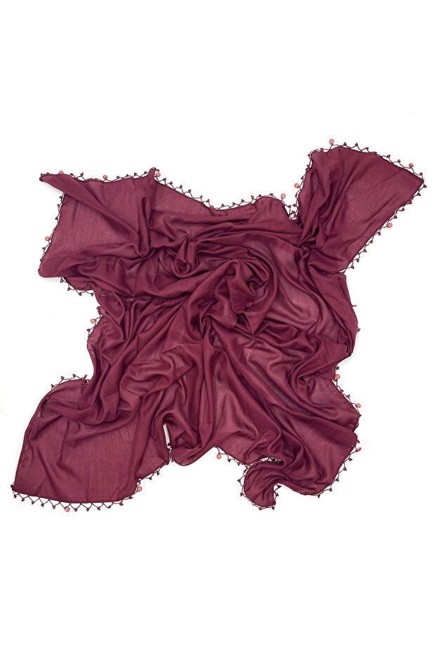 Cotton Drop Pearl Beaded Scarf High Quality Burgundy Writing 100x100cm