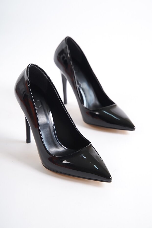 Siyah Rugan Yüksek Ince Topuklu Stiletto Ayakkabı - Lapita - 4