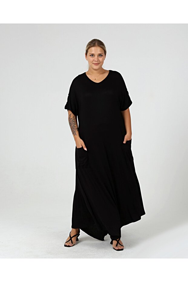 Plus Size Skirt Bias Prong Pocket Maxi Dress