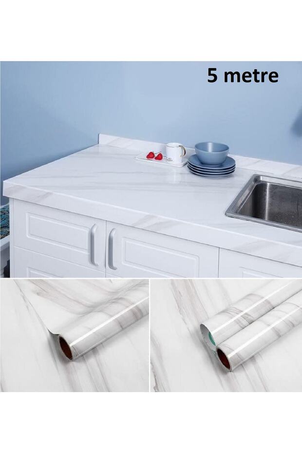 Açık Mermer Desenli 5 Metre X 60 Cm Kendinden Yapışkanlı Kaplama Kağıdı Tezgah&duvar&dolap&raf Folyo - 1