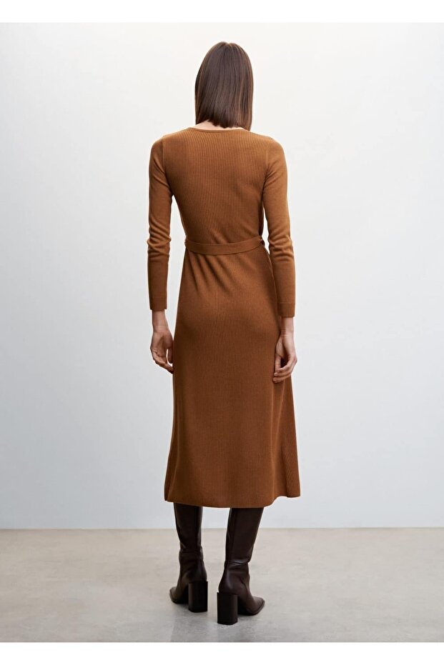 Bağ Detaylı Triko Elbise - 4