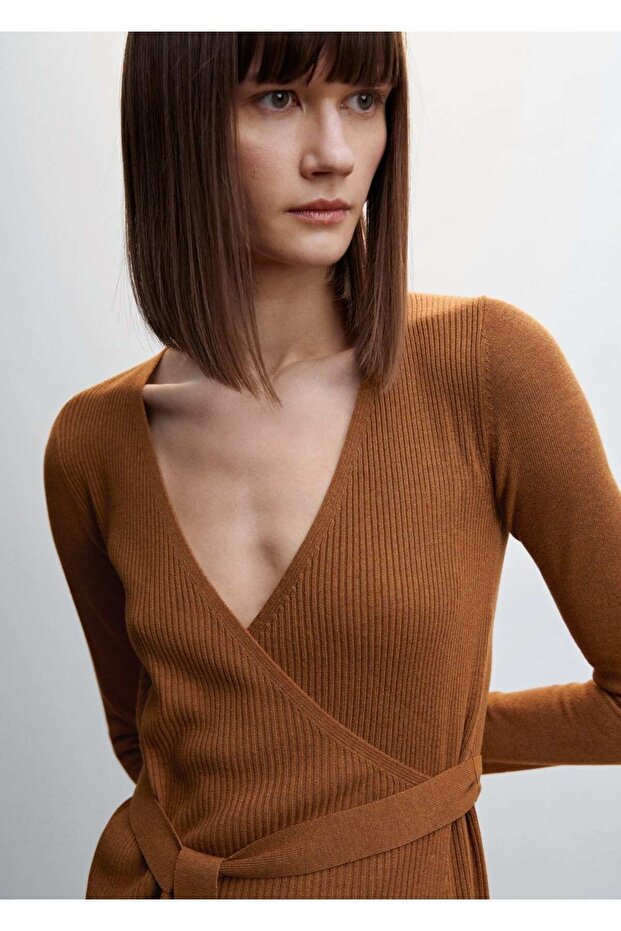 Bağ Detaylı Triko Elbise - 5