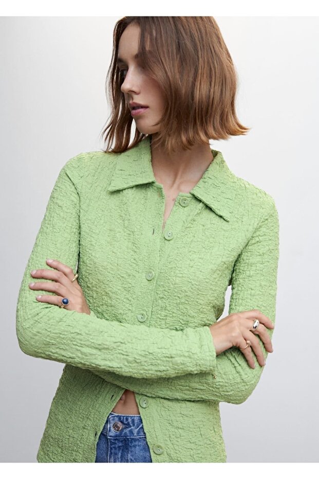 Dokulu Düğmeli Gömlek - 7