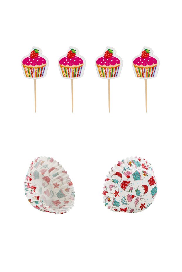 Muffin Cake Mold Strawberry and Cupcake Themed 24 Piece Muffins 24 Piece Toothpick Set