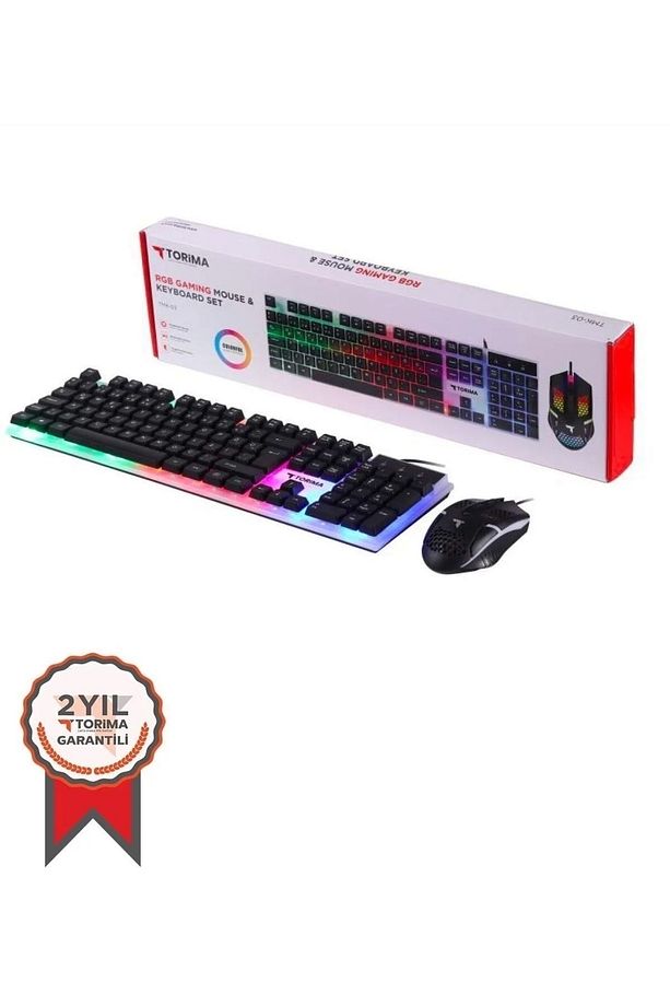 TMK-03 Gaming RGB Işıklı Kablolu Q klavye ve Mause Seti Siyah - 1