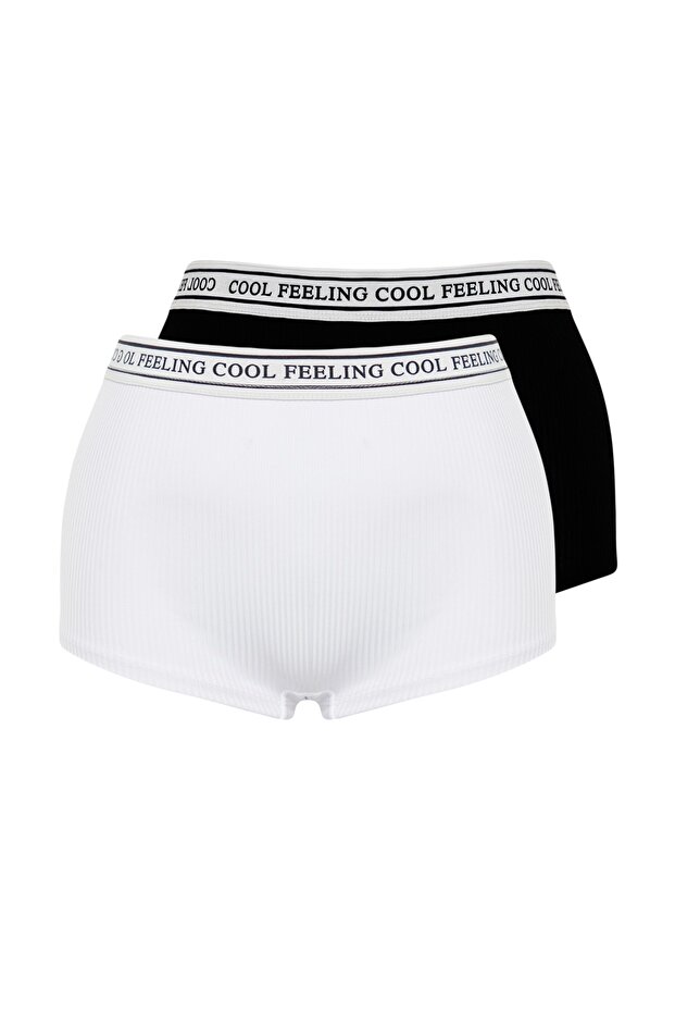 Czarno-białe bokserki zestaw 2 sztuk z prążkowanym napisem - gumowe detale, Thmaw24ku00008 - 6