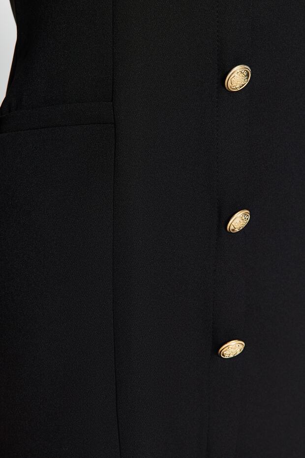 Černé rovné střihové detaily knoflíku mini tkané šaty s výstřihem TWOAW24EL00410 - 4