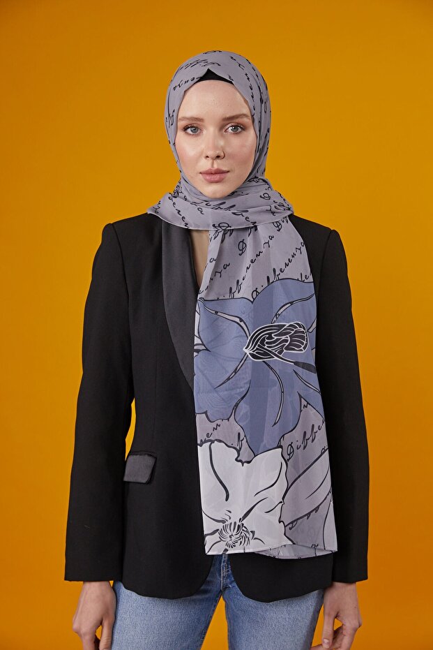 LOTUS PATTERNED SHAL - GRAY - 1