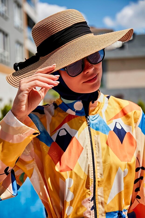 Camel Wide Straw Hat with Bow 1423218