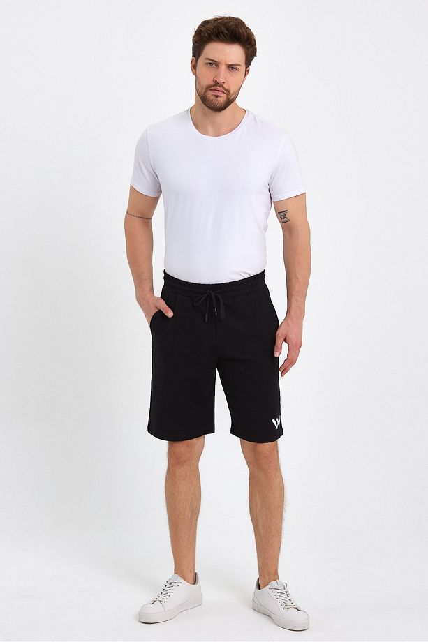 Erkek Siyah Standart Fit Normal Kesim Casual Örme Şort - 4